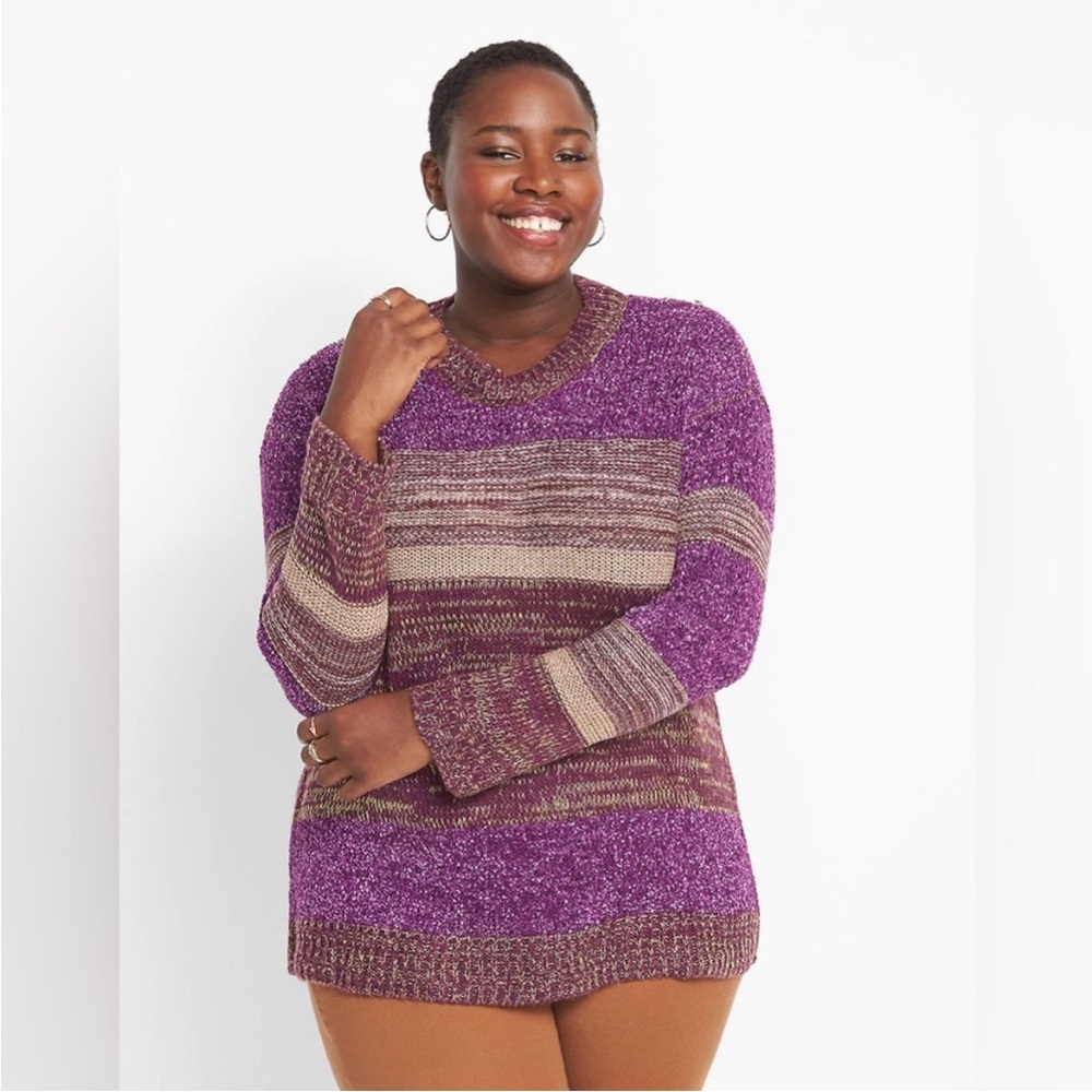 LANE BRYANT UGC Women’s Size 14/16 Purple Striped Crew Neck Sweater